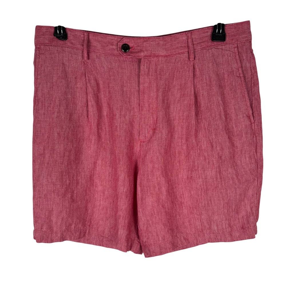 Banana Republic Linen Shorts Mens 34W 7 Pleated Red Pink